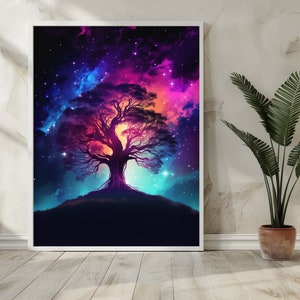 Traumhafter Sternenhimmel Galaxie mit Baum | Digitaler Download | Wanddeko | Geschenkidee