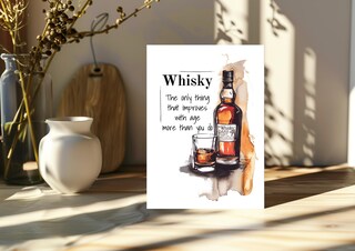 Biglietto Auguri Compleanno Uomo Con Whisky - Divertente Cartolina Con Busta Per 40, 50, 60, 70, 80 Anni - Regalo Umoristico Per Papà, Marito, Fidanzato