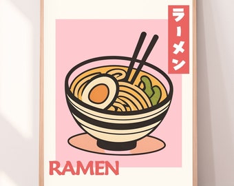 Japanese Ramen Poster, Japanese Noodle Kitchen Printable Wall Art, Japanese Food Poster, Retro Vintage Pop Style Ramen Art, Instant Download