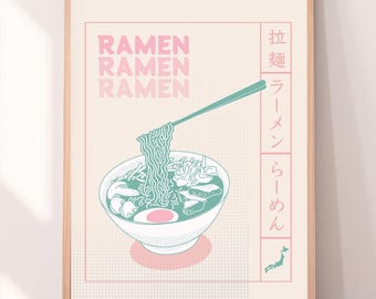 Japanese Ramen Poster, Japanese Noodle Kitchen Printable Wall Art, Japanese Food Poster, Retro Vintage Style Ramen Art, Instant Download