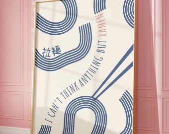 Pôster de ramen japonês, arte de parede para impressão de cozinha de macarrão japonês, pôster de comida japonesa, arte de ramen moderna e minimalista, download instantâneo
