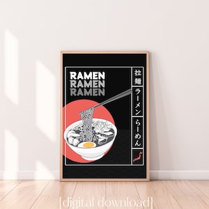Japanese Ramen Poster, Japanese Noodle Kitchen Printable Wall Art, Japanese Food Poster, Retro Vintage Style Ramen Art, Instant Download