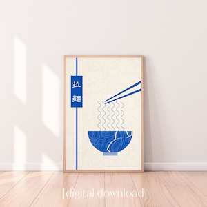 Japanese Ramen Poster, Japanese Noodle Kitchen Printable Wall Art, Japanese Food Poster, Retro Vintage Style Ramen Art, Instant Download