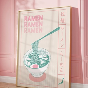 Japanese Ramen Poster, Japanese Noodle Kitchen Printable Wall Art, Japanese Food Poster, Retro Vintage Style Ramen Art, Instant Download