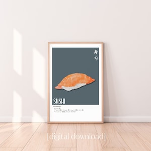 Japanese Sushi Poster, Japanese Sushi Digital Art, Asian Food Poster, Modern Food Poster, Vintage Japanese Food Art, Instant Download