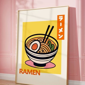 Japanese Ramen Poster, Japanese Noodle Kitchen Printable Wall Art, Japanese Food Poster, Retro Vintage Style Ramen Art, Instant Download