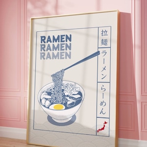 Japanese Ramen Poster, Japanese Noodle Kitchen Printable Wall Art, Japanese Food Poster, Retro Vintage Style Ramen Art, Instant Download