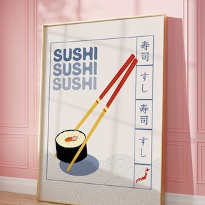 Japanese Sushi Poster, Japanese Sushi Digital Art, Asian Food Poster, Modern Food Poster, Vintage Japanese Food Art, Instant Download