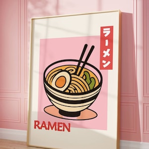 Japanese Ramen Poster, Japanese Noodle Kitchen Printable Wall Art, Japanese Food Poster, Retro Vintage Pop Style Ramen Art, Instant Download