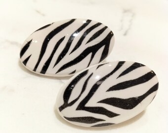 Zebra print oval stud earrings