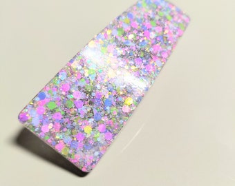 Pink and purple chunky glitter resin girls French barette hair clip