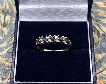 Marquise cut sapphire and diamond 9ct gold ring