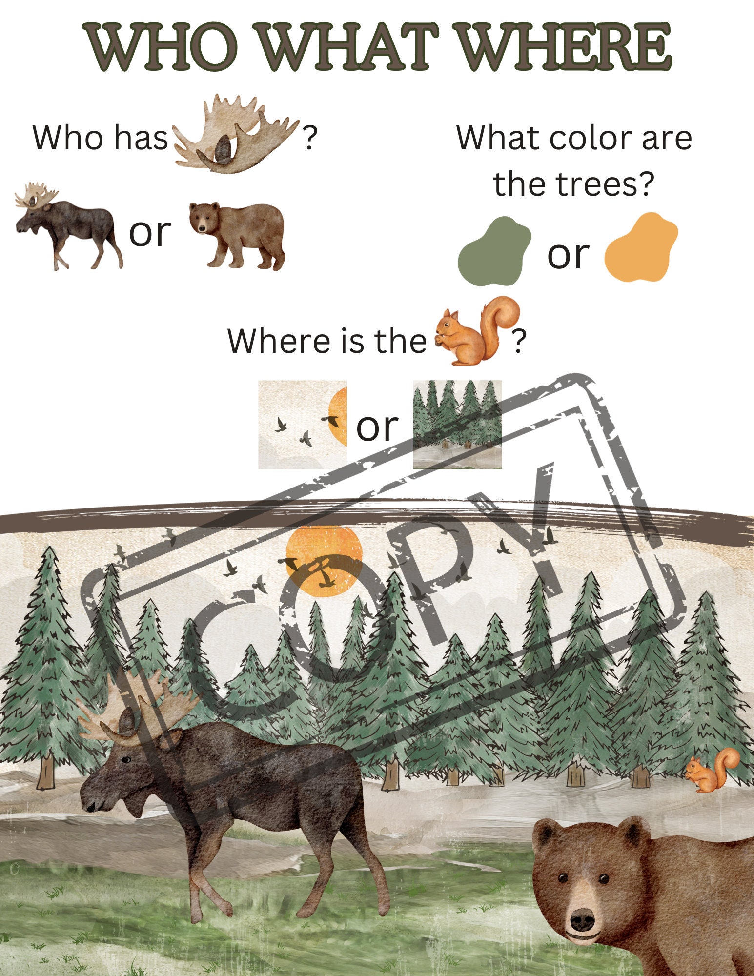 Who What Where Educational Printouts Nature Watercolor - Etsy