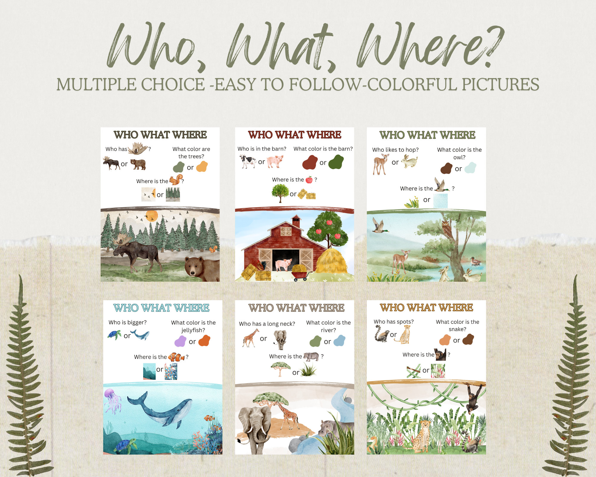 Who What Where Educational Printouts Nature Watercolor - Etsy