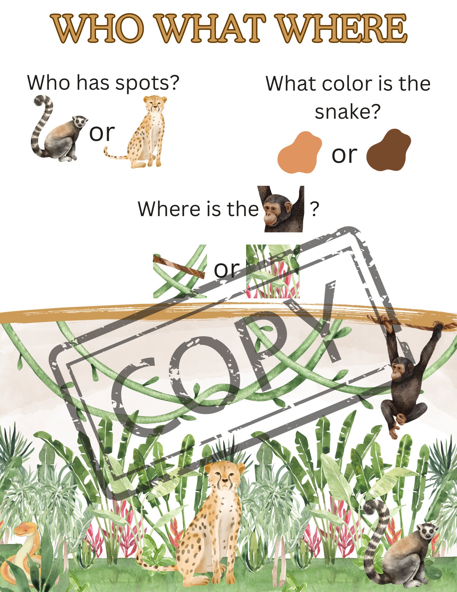 Who What Where Educational Printouts Nature Watercolor - Etsy