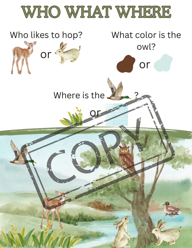 Who What Where Educational Printouts Nature Watercolor - Etsy