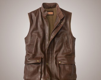 Handcrafted Biker Cowhide Leather Vest with YKK Zippers & Pockets