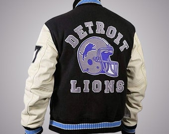 Men's Lions varsity Jacket - Handmade Wool Detroit Bomber Jacket - Show Your Team Spirit