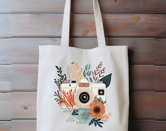 Floral Retro Camera Tote Bag, schattige tas, kunst tas, schattig meisje perfecte tas, reizende draagtas