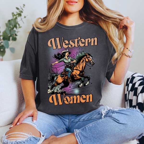 Western Women comfort colors tee, Cowgirl Horse Tee, Vintage inspired graphic tee, Feminist western girl power shirt, Cute Graphic tee