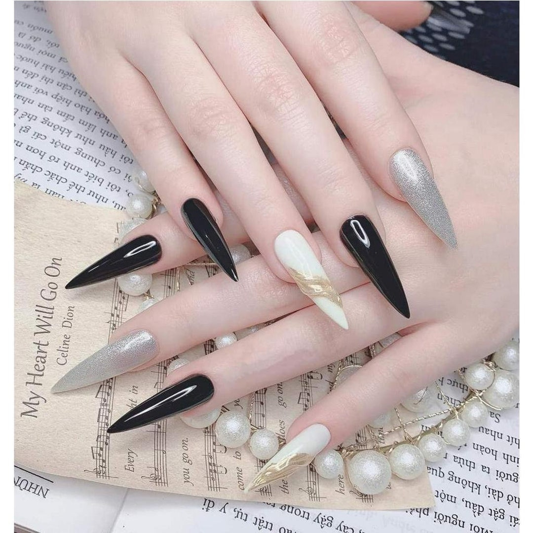 Nailbox Black and White Mirrored Flash Nails Bring Etsy