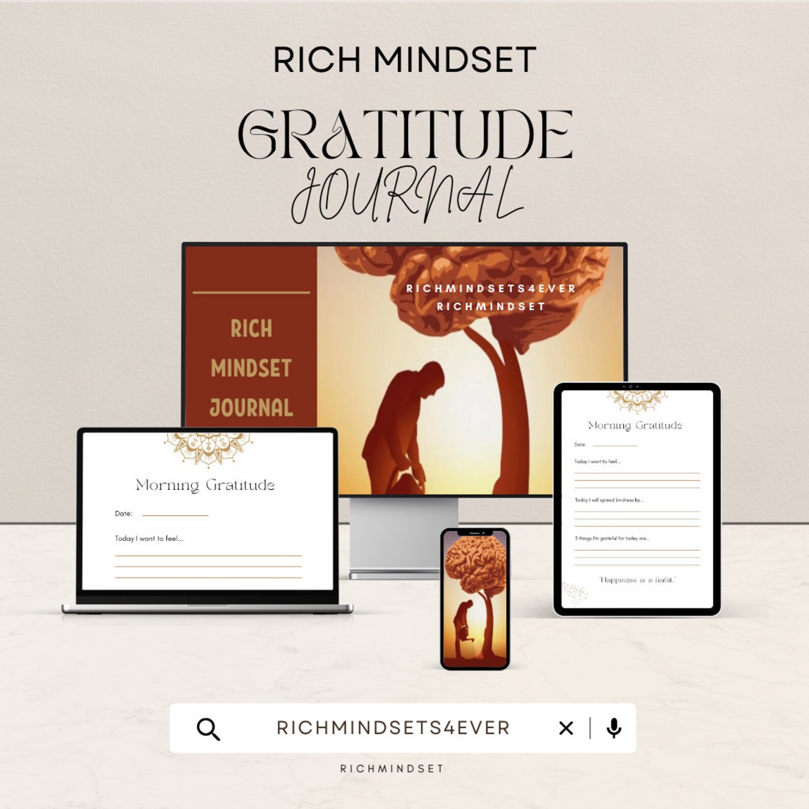 Digital Rich Mindset Gratitude Journal Printable, Daily Diary Goodnotes ...