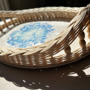 Rattan oval tray, Handmade bamboo and rattan tray, High quality crafts, Coffee Serving Tray