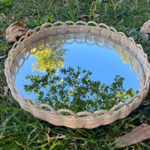 Rattan round tray, Handmade bamboo and rattan tray, High quality crafts, Mirror-bottom Tray, Coffee Serving Tray