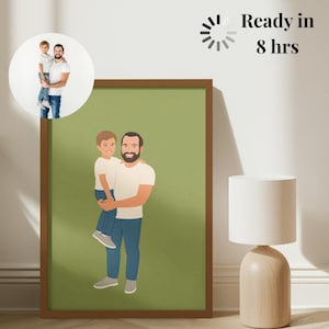 Retrato sin rostro de una foto, ilustración de dibujos animados de una foto, regalo personalizado para papá, para familia, mamá, novia, novio, abuelo