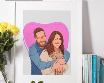 Custom Faceless Couple Portrait from  photo, Portrait for couple, wall art , gift for birthday, Family portrait wall art.