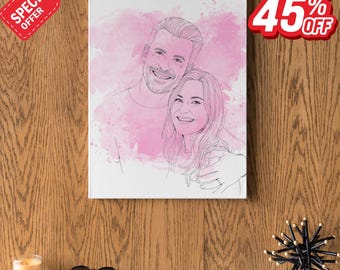 Maßgeschneiderte Paar Porträt vom Foto, Minimalistische One Line Zeichnung Kunst, personalisierte Hochzeitstag Geschenk, Verlobung Geschenk