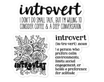 Introvert Stickers | Set of 3 Vinyl Stickers for Laptop | Myers-Briggs | MBTI | Black and White