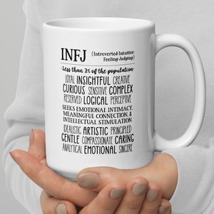 INFJ White Ceramic Coffee Mug | Introvert MBTI Myers-Briggs | Personality Qualities Gift