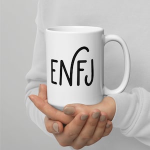 ENFJ White Ceramic Coffee Mug | MBTI Myers-Briggs Personality Type | White and Black Minimalist Mug with Handle | Gift Idea.