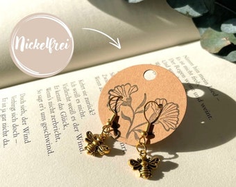 Bee earrings, honey bee earrings, earrings, gift for bee lovers, nickel free earrings, gold earrings, bumblebee