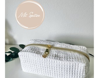 Pencil case waffle fabric/ pencil case/ white fabric/ cosmetic bag/ pencil case with lace/ case/ white bag/ pencil case women/ gift idea