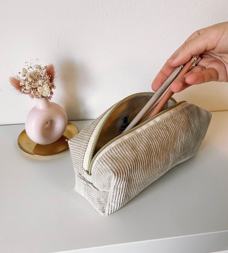 Pencil case made of corduroy/corduroy pencil case/beige corduroy/cosmetic bag/pencil case corduroy/case/beige bag/women's bag/gift idea image 4