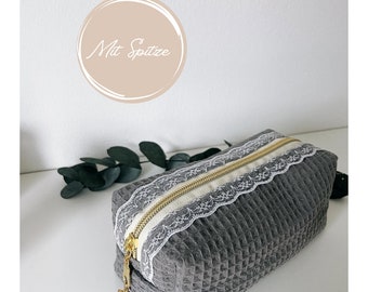 Pencil case waffle fabric/ pencil case/ gray fabric/ cosmetic bag/ pencil case with lace/ case/ gray bag/ pencil case women/ gift idea