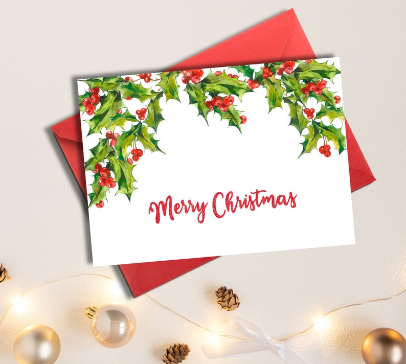 Printable Merry Christmas Card Featuring Mistletoes, Digital Download ...