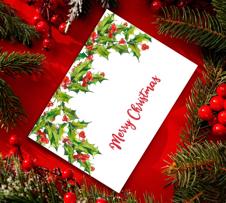 Printable Merry Christmas Card Featuring Mistletoes, Digital Download ...