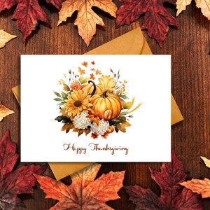 Carte numérique Happy Thanksgiving, carte de voeux d'automne, carte imprimable, citrouille et carte florale