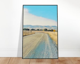 Rustic Blue Sky Montana Country Road Framed Black Metal:  Rural Wall Art