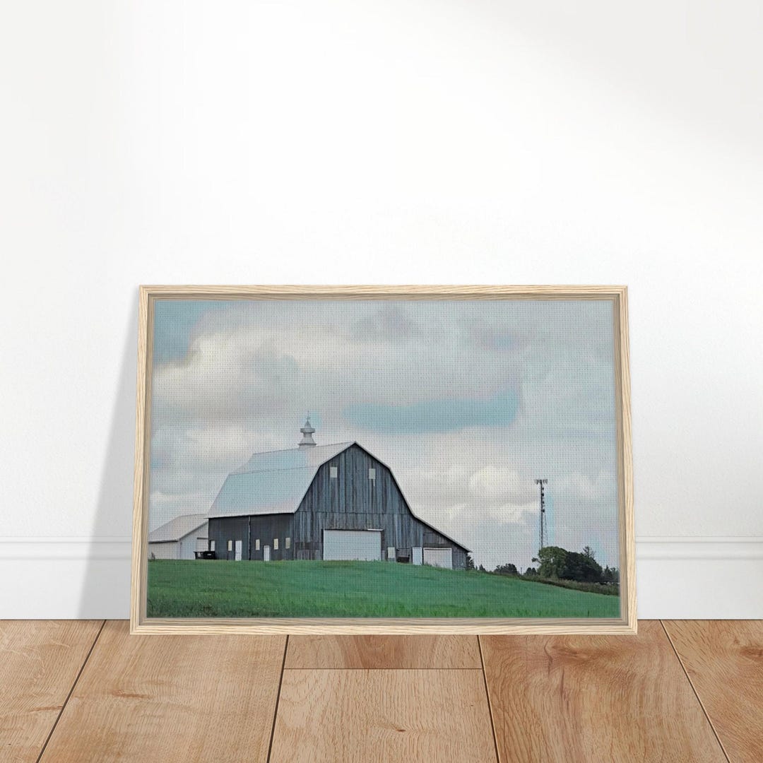 Grey Summer Skies W Rustic Wood Barn: Framed Canvas Natural Wood or ...