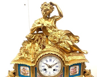 Figural Ormolu French Antique Mantel Clock – 8-Day Striking Blue Sevres Mantle Clock C1860
