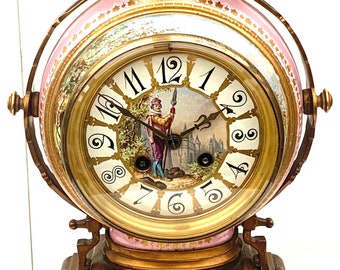 Classical French Antique Mantel Clock – 8-Day Striking Pink Sevres Ormolu Mantle Clock C1870