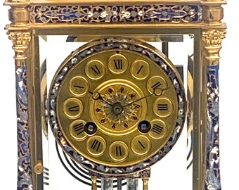 Incredible Antique French Champlevé Ormolu 8 Day Striking 4 Glass Mantel Clock C1880