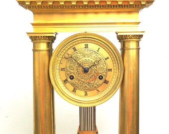 French Pin Wheel Regulator Table Portico Mantel Clock - Pin Wheel Escapement Solid Bronze Ormolu Case