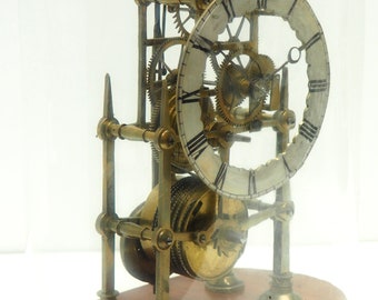 Antique English Fusee Skeleton Clock 8-Day Fusee Timepiece Mantel Clock All Under Dome 6 Spoke Wheels