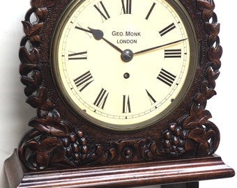 Rare Antique Bank Wall Clock 8 Day Single Fusee Movement Signed Geo Monk London 8 inch Dial
