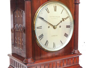 Antique English Twin Fusee Bracket Clock by Alstons & Hallam Cornhill London 8 Day Fusee Striking Mantel Clock